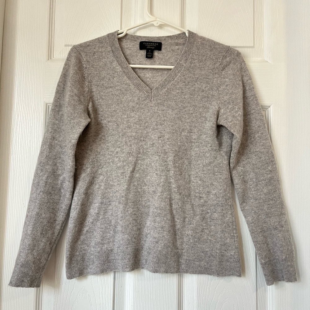Charter Club Cashmere V-Neck Sweater Heather Gray Small